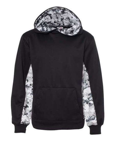 Badger Youth Digital Camo Colorblock Performance Fleece Hooded Sweatshirt 2464 Trendy Camo Fleece Hoodie