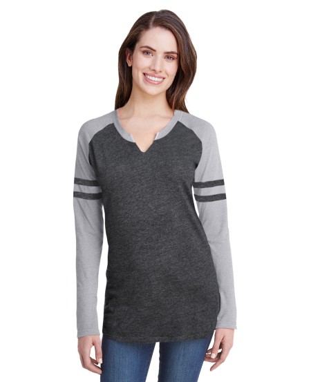 Live and Tell by LAT 3534 Ladies' Gameday Mash-Up Long Sleeve Fine Jersey T-Shirt