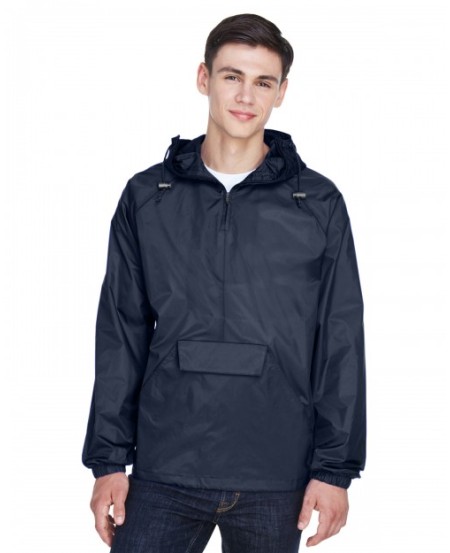 UltraClub 8925   Adult Quarter-Zip Hooded Pullover Pack-Away Jacket