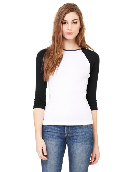 Bella  Canvas B2000 Ladies' Baby Rib Three-QuarterSleeve Contrast Raglan T-Shirt