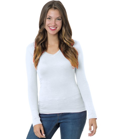 Bayside BA3415 Ladies' USA Made Long-Sleeve Deep V-Neck T-Shirt