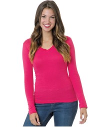 Bayside BA3415 Ladies' USA Made Long-Sleeve Deep V-Neck T-Shirt