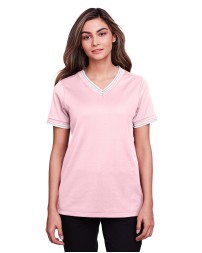 Devon  Jones DG20CW CrownLux Performance Ladies' Plaited Tipped V-Neck Top