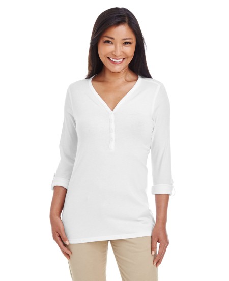 Devon  Jones DP186W Ladies' Perfect Fit Y-Placket Convertible Sleeve Knit Top