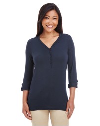 Devon  Jones DP186W Ladies' Perfect Fit Y-Placket Convertible Sleeve Knit Top