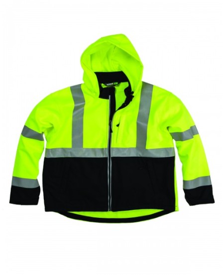 Berne HVJ206T   Men's Tall Hi-Vis Class 3 Hooded Softshell Jacket