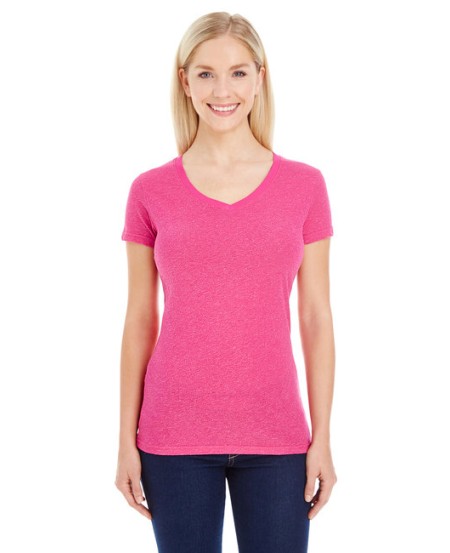 J America JA8136   Ladies' Glitter V-Neck T-Shirt