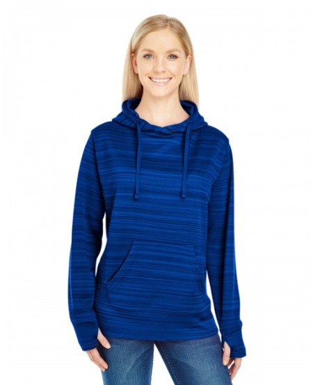 J America JA8662   Ladies' Odyssey Striped Poly Fleece Lapover Hood