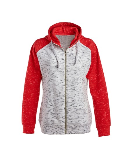 J America JA8679 Ladies' Mélange Fleece Two-Tone Full-Zip Hooded Sweatshirt