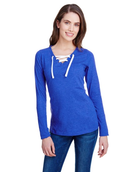 Live and Tell by LAT LA3538 Ladies' Long Sleeve Fine Jersey Lace-Up T-Shirt