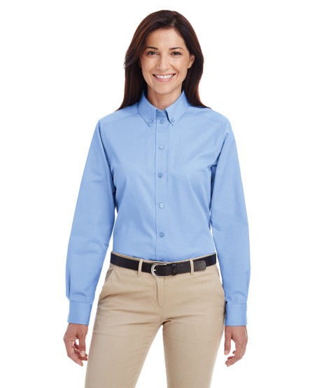 Harriton M581W Ladies' Foundation Cotton Long-Sleeve Twill Shirt with Teflon