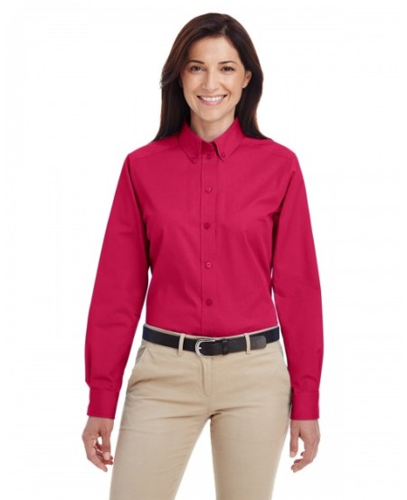 Harriton M581W   Ladies' Foundation 100% Cotton Long-Sleeve Twill Shirt with Teflon