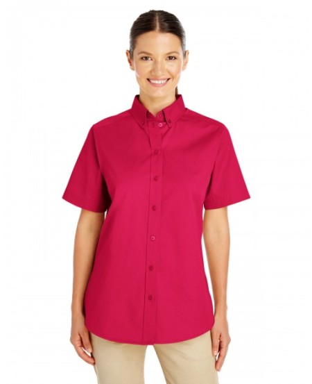 Harriton M582W   Ladies' Foundation 100% Cotton Short-Sleeve Twill Shirt with Teflon