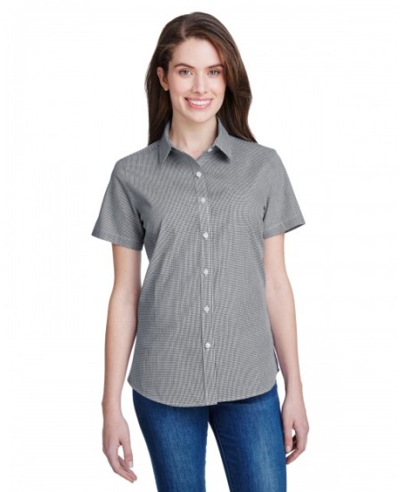 Artisan Collection by Reprime RP321   Ladies' Microcheck Gingham Short-Sleeve Cotton Shirt