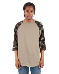 Shaka Wear SHRAGCM Adult Three-Quarter Sleeve Camo Raglan T-Shirt