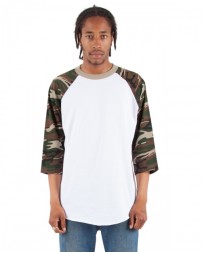 Shaka Wear SHRAGCM   Adult Three-Quarter Sleeve Camo Raglan T-Shirt